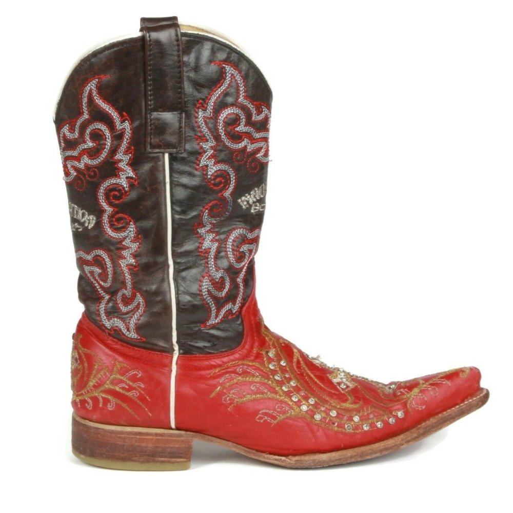 Vintage Western Boots Red Embroidery Innovation Mexico Women's size appx 6.5 / 7
